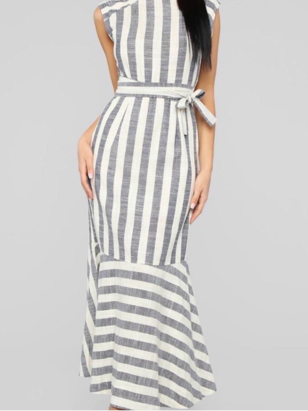 Fashion Nova NWT Underneath It All Striped Cutout High Low Maxi Dress, Small